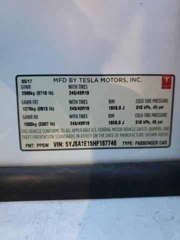 5YJSA1E15HF187746 - 2017 TESLA MODEL S Blanco foto 12