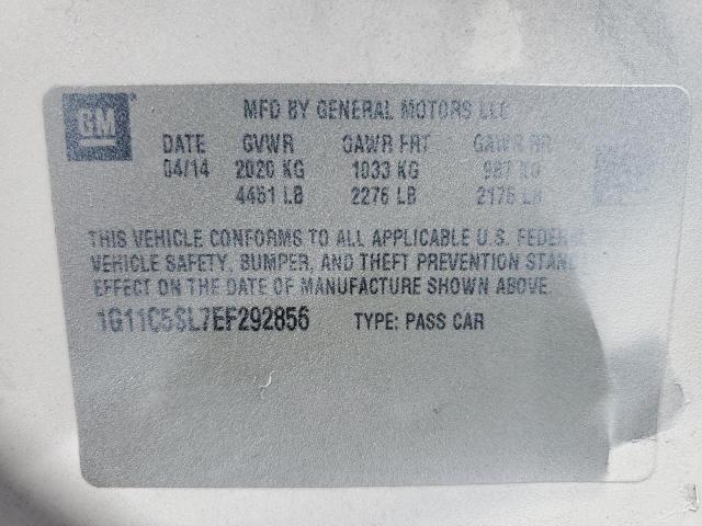 1G11C5SL7EF292856 - 2014 CHEVROLET MALIBU 1LT WHITE photo 12