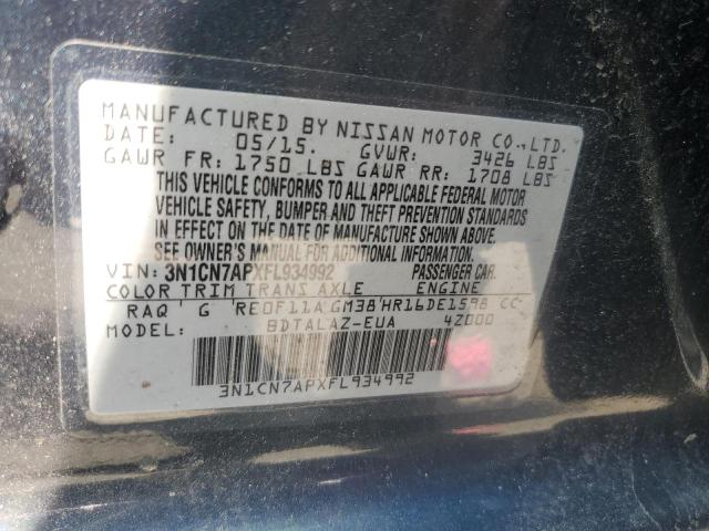 3N1CN7APXFL934992 - 2015 NISSAN VERSA S BLUE photo 13