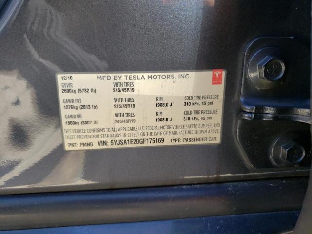 5YJSA1E20GF175169 - 2016 TESLA MODEL S GRAY photo 12