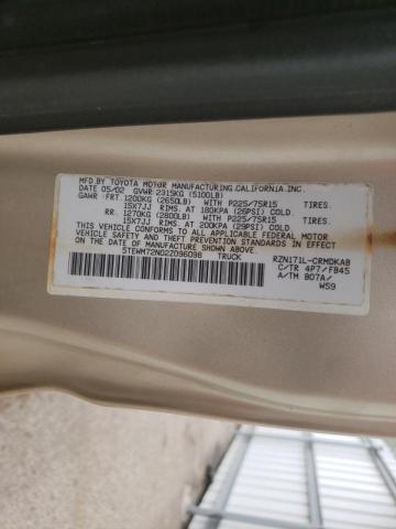 5TEWM72N02Z096098 - 2002 TOYOTA TACOMA XTRACAB TAN photo 12