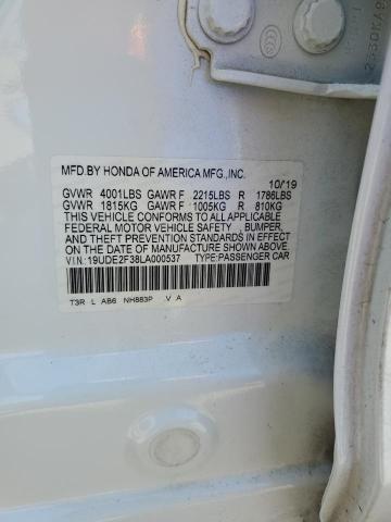 19UDE2F38LA000537 - 2020 ACURA ILX WHITE photo 12