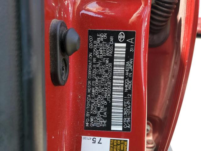 JTDKB20U877623238 - 2007 TOYOTA PRIUS RED photo 13