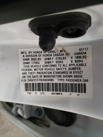 2HGFC1F70HH654985 - 2017 HONDA CIVIC EXL WHITE photo 12