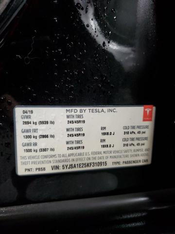 5YJSA1E25KF310915 - 2019 TESLA MODEL S 黑色 照片 14