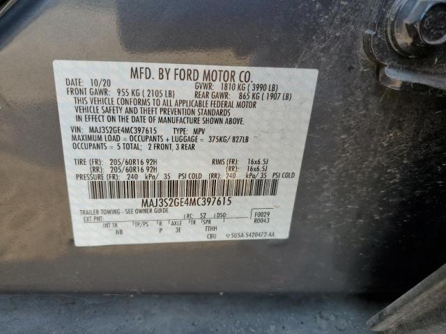 MAJ3S2GE4MC397615 - 2021 FORD ECOSPORT SE GRAY photo 10