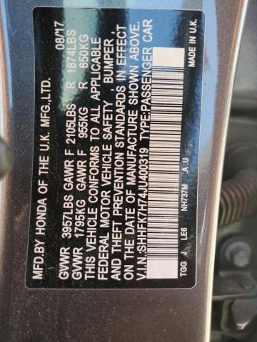 SHHFK7H74JU400319 - 2018 HONDA CIVIC EXL 灰色 照片 13