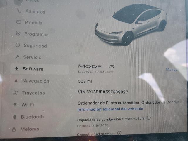 5YJ3E1EA5SF989827 - 2025 TESLA MODEL 3 WHITE photo 9