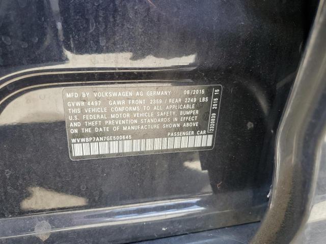 WVWBP7AN7GE500645 - 2016 VOLKSWAGEN CC BASE BLACK photo 13