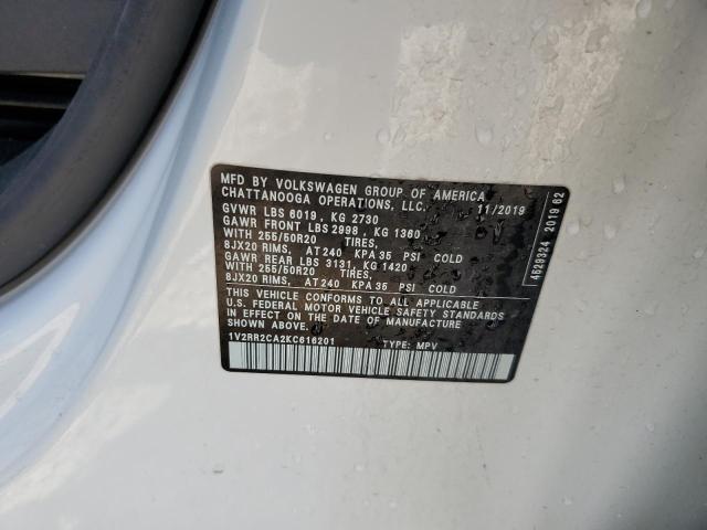 1V2RR2CA2KC616201 - 2019 VOLKSWAGEN ATLAS SEL WHITE photo 14
