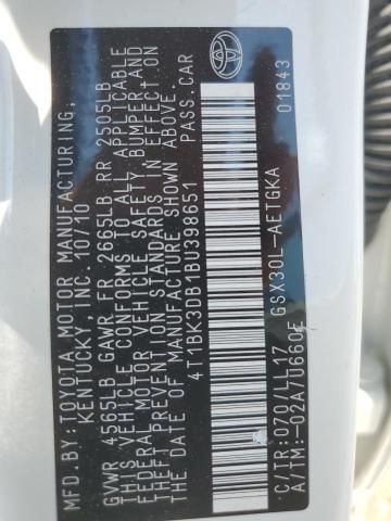 4T1BK3DB1BU398651 - 2011 TOYOTA AVALON BASE 白色 照片 13