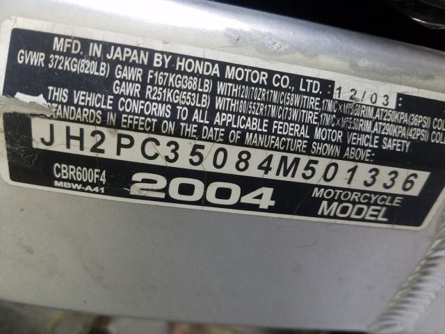 JH2PC35084M501336 - 2004 HONDA CBR600 F4  photo 20