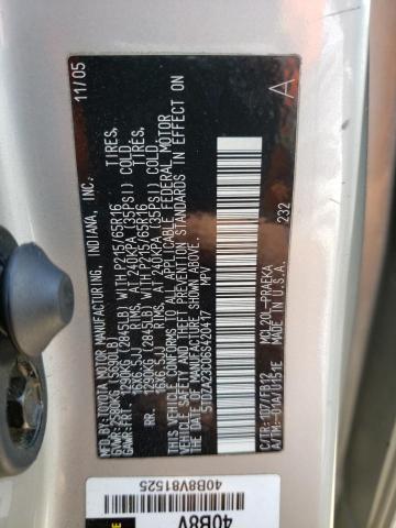 5TDZA23C06S420417 - 2006 TOYOTA SIENNA CE SILVER photo 14