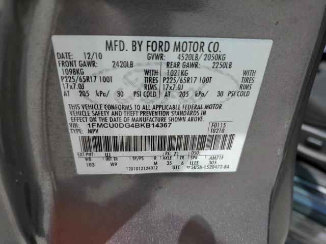 1FMCU0DG4BKB14367 - 2011 FORD ESCAPE XLT GRAY photo 13