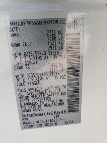 5N1AR2MM6FC668648 - 2015 NISSAN PATHFINDER S WHITE photo 13