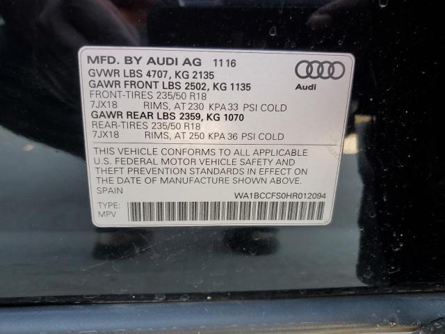 WA1BCCFS0HR012094 - 2017 AUDI Q3 PREMIUM BLACK photo 13