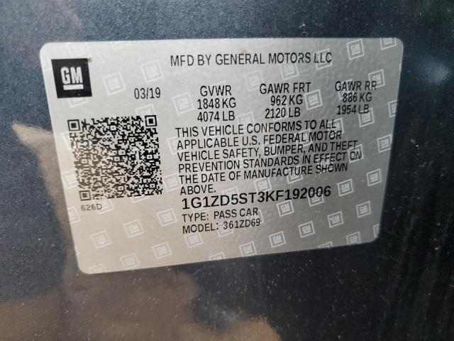 1G1ZD5ST3KF192006 - 2019 CHEVROLET MALIBU LT Mavi fotoğraf 12