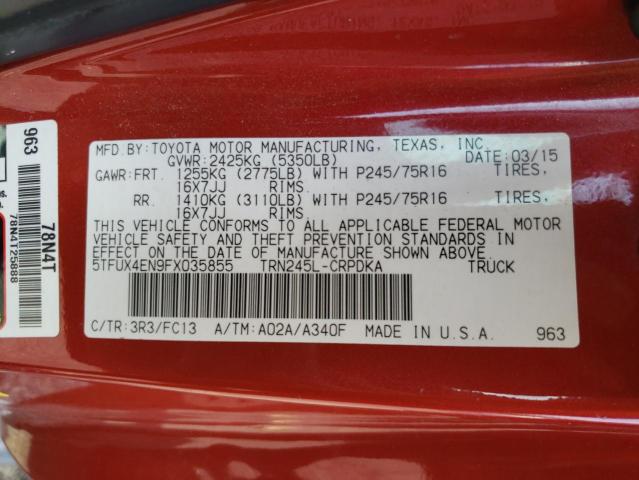 5TFUX4EN9FX035855 - 2015 TOYOTA TACOMA ACCESS CAB წითელი ფოტო 12