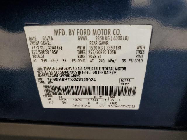 1FM5K8HTXGGD29024 - 2016 FORD EXPLORER PLATINUM BLUE photo 13