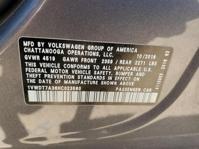 1VWDT7A36HC023560 - 2017 VOLKSWAGEN PASSAT R-LINE Grau Foto 12