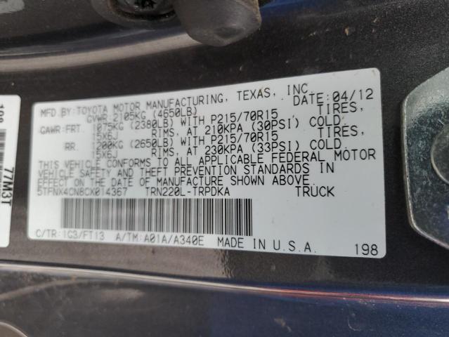 5TFNX4CN8CX014367 - 2012 TOYOTA TACOMA GRAY photo 13