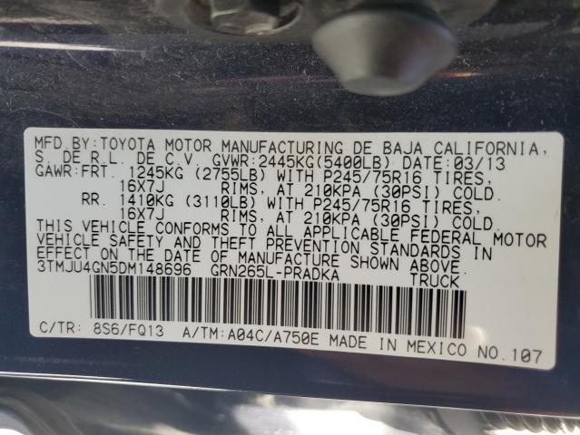 3TMJU4GN5DM148696 - 2013 TOYOTA TACOMA DOUBLE CAB PRERUNNER BLUE photo 12