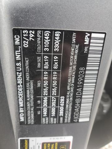 4JGDA5HB1DA199038 - 2013 MERCEDES-BENZ ML 350 4MATIC SILVER photo 13