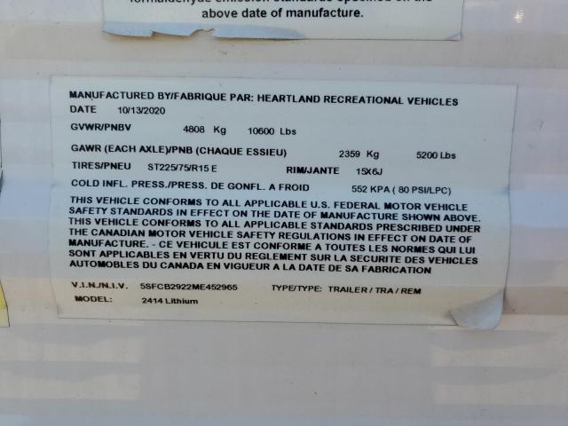 5SFCB2922ME452965 - 2021 HEARTLAND LITHIUM Boz foto 10