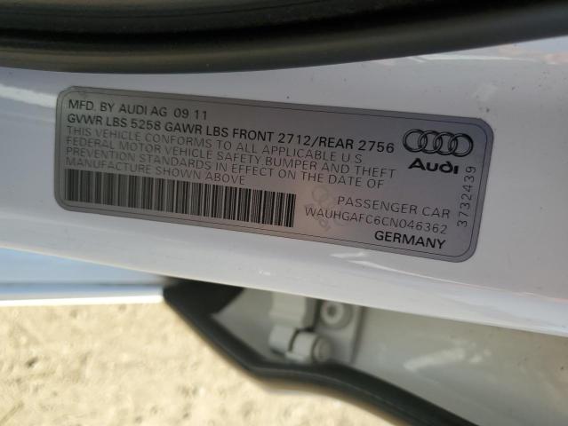WAUHGAFC6CN046362 - 2012 AUDI A6 PRESTIGE თეთრი ფოტო 12