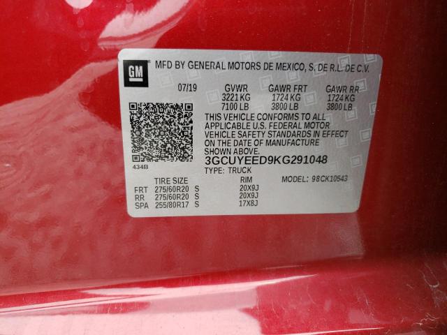 3GCUYEED9KG291048 - 2019 CHEVROLET SILVERADO K1500 RST RED photo 12