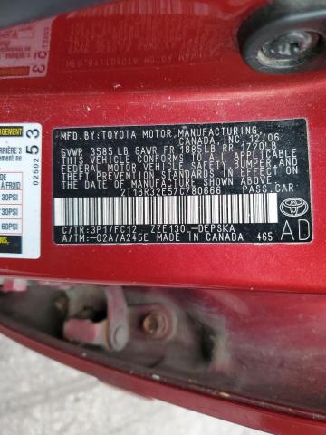 2T1BR32E57C780666 - 2007 TOYOTA COROLLA CE წითელი ფოტო 12