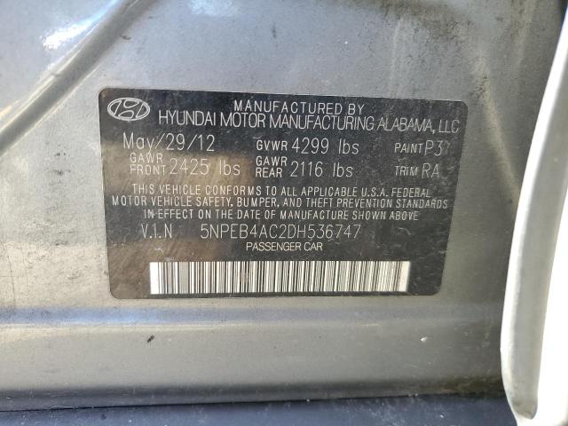 5NPEB4AC2DH536747 - 2013 HYUNDAI SONATA GLS GRAY photo 12