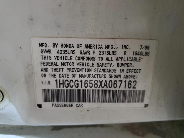 1HGCG1658XA067162 - 1999 HONDA ACCORD EX WHITE photo 12