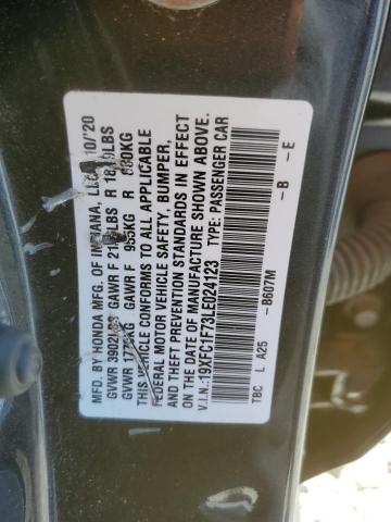 19XFC1F73LE024123 - 2020 HONDA CIVIC EXL BLUE photo 12