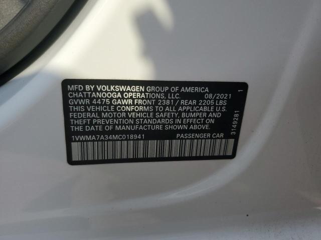 1VWMA7A34MC018941 - 2021 VOLKSWAGEN PASSAT R-LINE Ağ foto 12