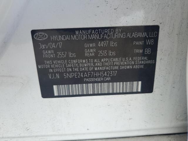 5NPE24AF7HH542317 - 2017 HYUNDAI SONATA SE WHITE photo 12