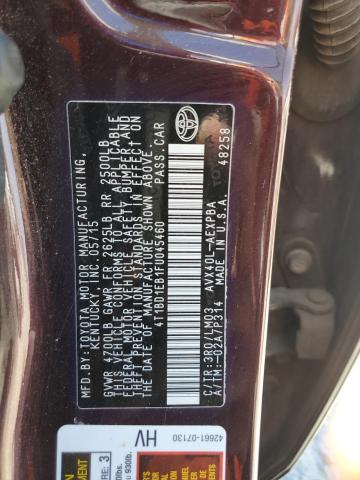 4T1BD1EB1FU045460 - 2015 TOYOTA AVALON HYBRID BURGUNDY photo 12