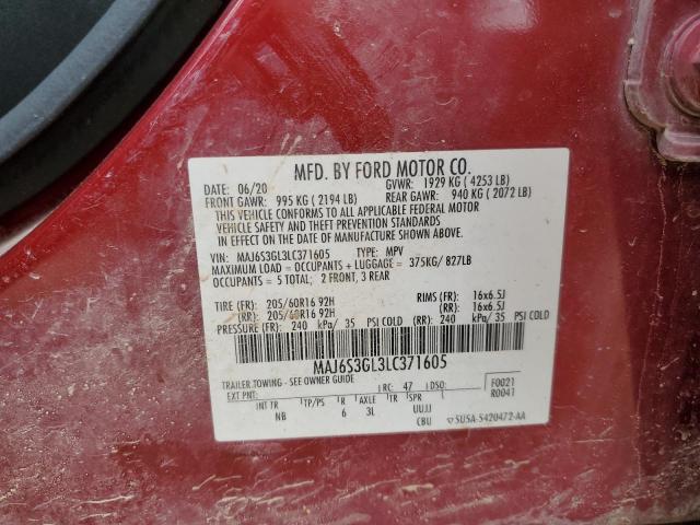 MAJ6S3GL3LC371605 - 2020 FORD ECOSPORT SE 红色 照片 13