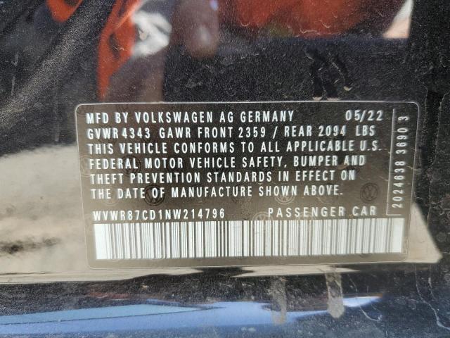 WVWR87CD1NW214796 - 2022 VOLKSWAGEN GTI SE BLACK photo 12