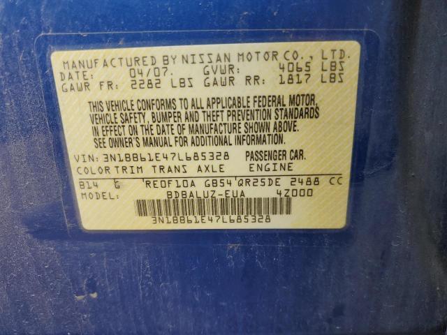 3N1BB61E47L685328 - 2007 NISSAN SENTRA SE-R BLUE photo 12