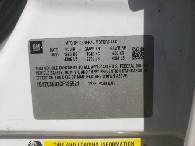 1G1ZC5E03CF186521 - 2012 CHEVROLET MALIBU 1LT 白色 照片 10