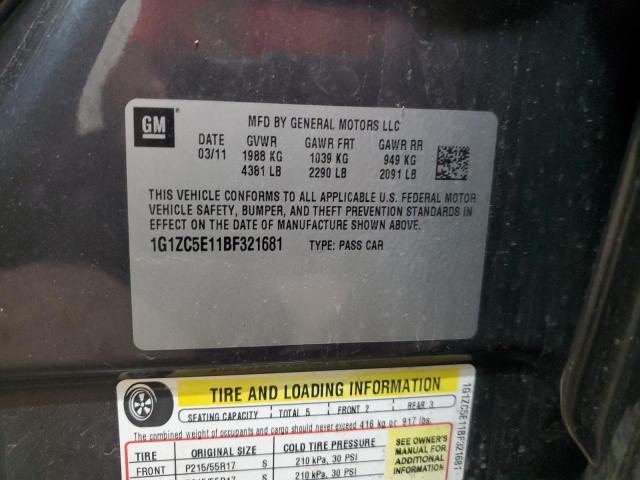 1G1ZC5E11BF321681 - 2011 CHEVROLET MALIBU 1LT GRAY photo 13