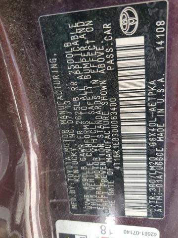 4T1BK1EB3DU063400 - 2013 TOYOTA AVALON BASE 紫色 照片 12