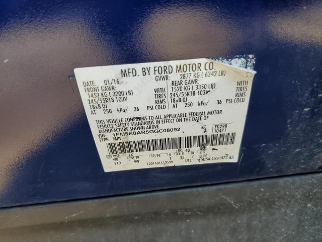 1FM5K8AR5GGC08092 - 2016 FORD EXPLORER POLICE INTERCEPTOR BLUE photo 13