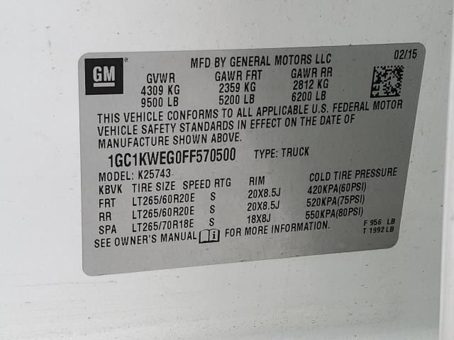 1GC1KWEG0FF570500 - 2015 CHEVROLET SILVERADO K2500 HEAVY DUTY LTZ WHITE photo 12