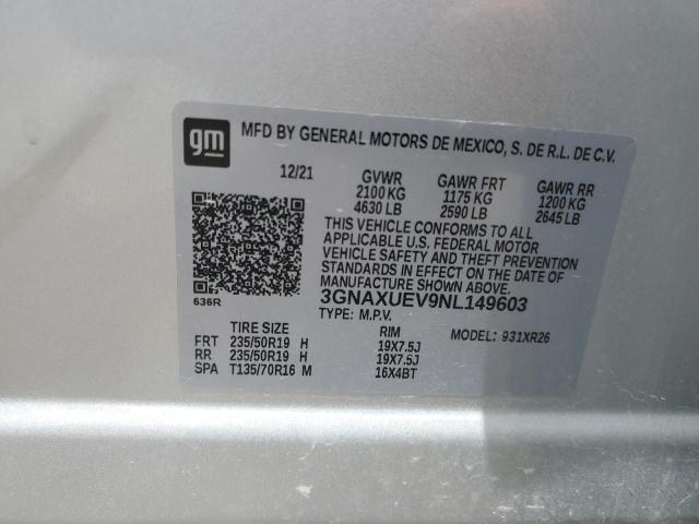 3GNAXUEV9NL149603 - 2022 CHEVROLET EQUINOX LT SILVER photo 12