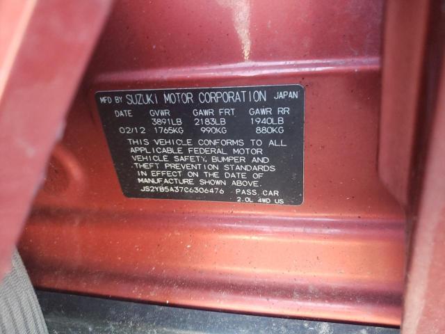 JS2YB5A37C6306476 - 2012 SUZUKI SX4 RED photo 12