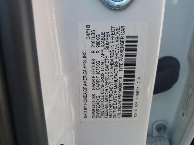 19UUB1F51KA000110 - 2019 ACURA TLX TECHNOLOGY 白色 照片 12