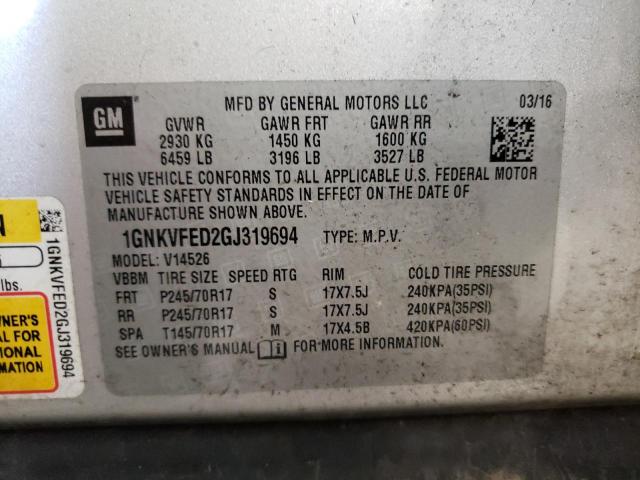 1GNKVFED2GJ319694 - 2016 CHEVROLET TRAVERSE LS SILVER photo 13