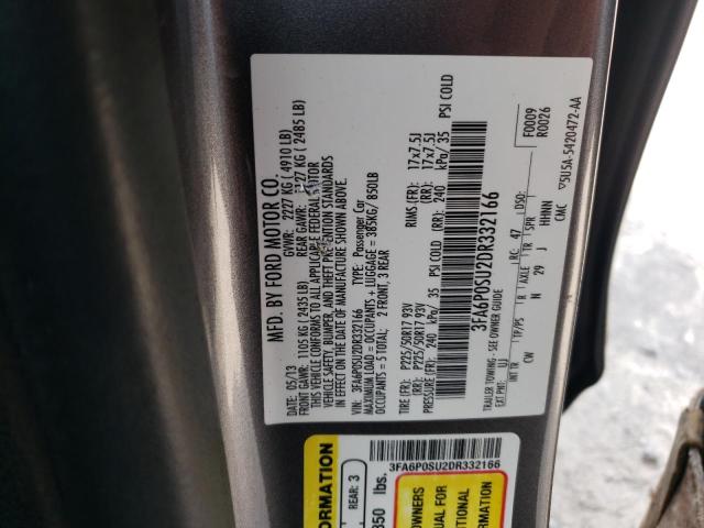 3FA6P0SU2DR332166 - 2013 FORD FUSION TITANIUM PHEV GRAY photo 12